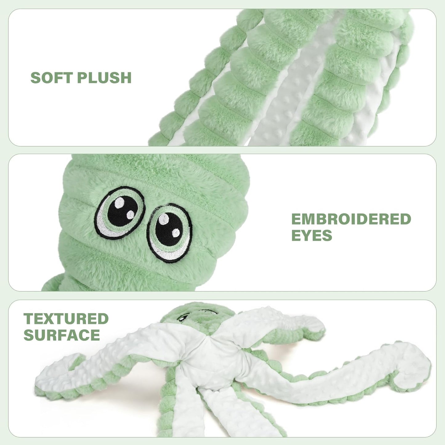 Prime Pets Dog Toys for Large Dogs, 27” Extra Large Plush Octopus Dog Toy, Crinkle Squeaky Dog Toy for Small Medium Large Breeds, Interactive Stuffed Chew Toys to Keep Them Busy, Green