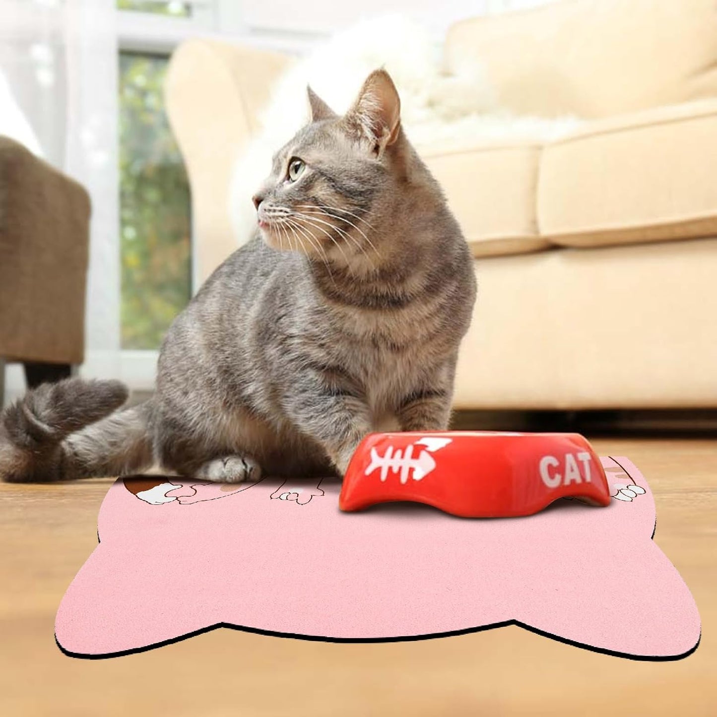 Pet Feeding Mats - Absorbent Cat Food & Water Mats, Pink, 17.7 * 9.8 inch