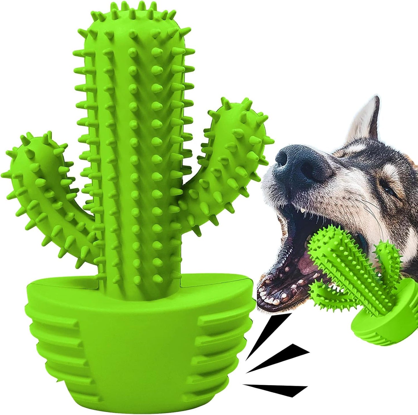 Dog Chew Toys, Toothbrush Stick Teeth Cleaning Brush Dental for Small Medium Large Dog, Rubber Squeaky Toys for Aggressive Chewers Cactus Tough Toys