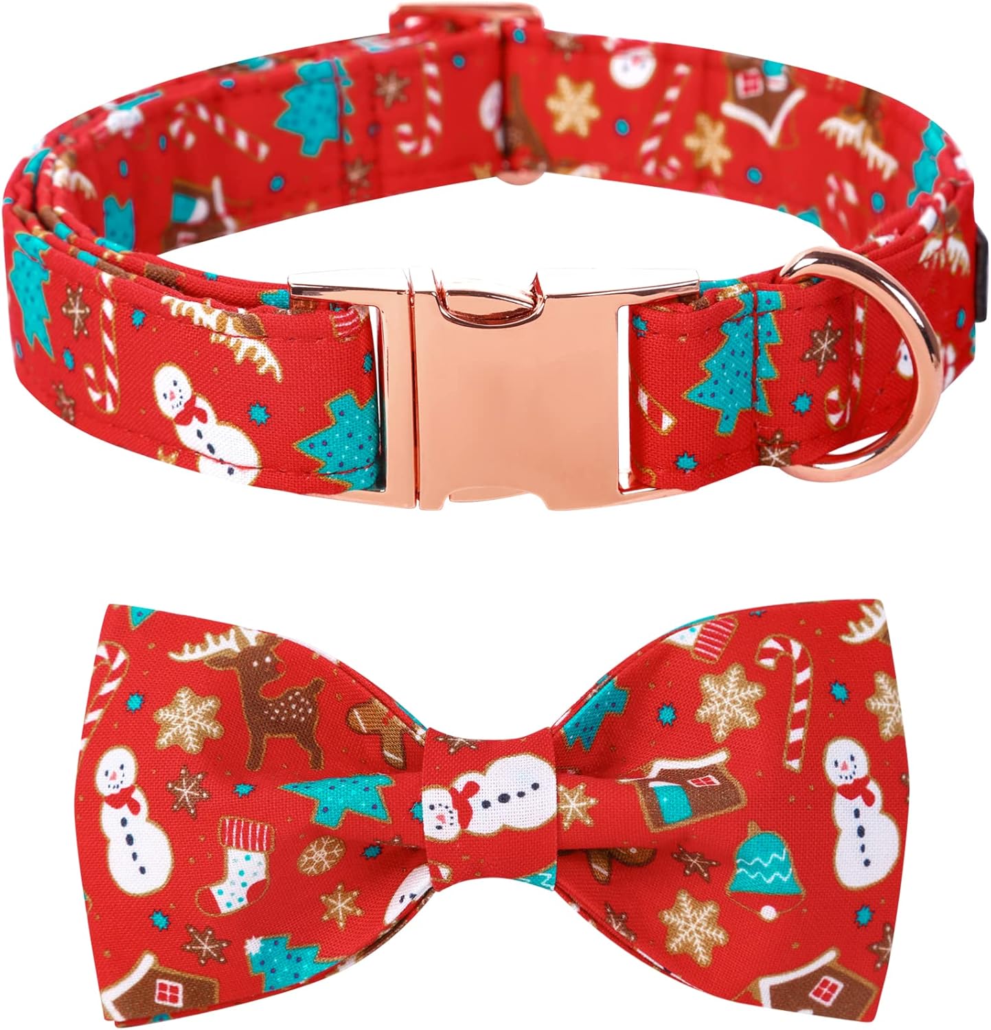 Lionet Paws Christmas Dog Collar with Bowtie, Dog Bowtie Collar with Metal Buckle for Dogs and Cats, Adjustable Comfortable Dog Collar Girl Boy Gift, S, Neck 10-16 in