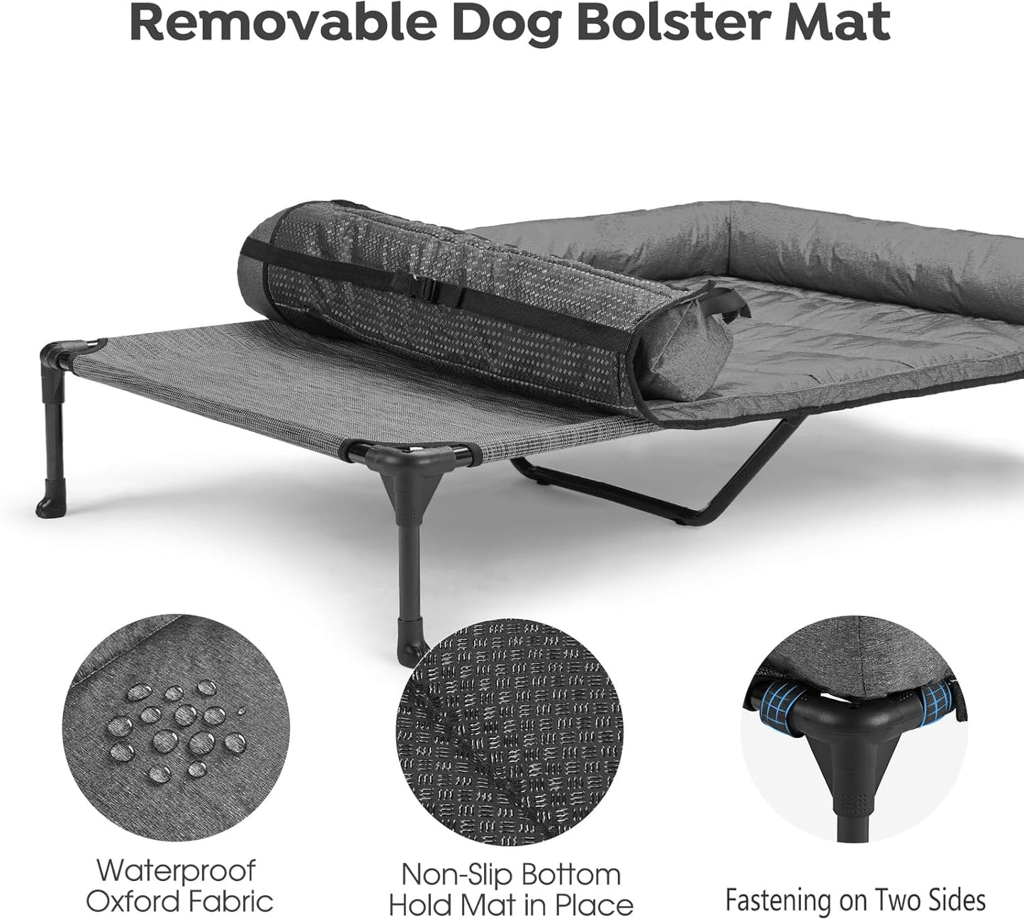 Veehoo Cooling Elevated Dog Bed Add Removable Waterproof Bolster Cushion Mat, Raised Pet Cot with Breathable Teslin Mesh, No-Slip Feet, Dog Sofa Bed for Indoor Outdoor, XLarge, Black Silver