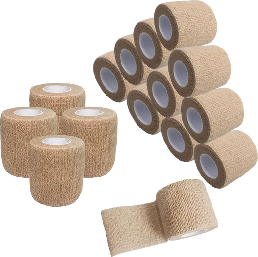 Self Adhesive Tape Wrap 15Rolls,Non-Woven Self Adherent Vet Wrap Tape,5CM x 5Yard | Cohesive Bandage Tape for Wrist & Ankle,Elastic Grip Cover (Skincolor-15Rolls)