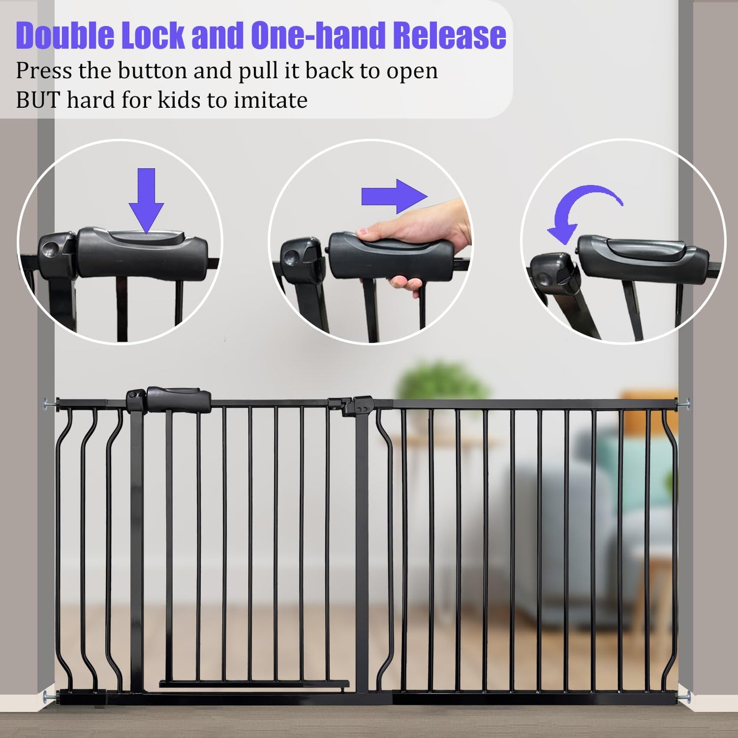 Extra Wide 76.4-81 Inch Large Baby Gates for Stairs, Doorways - No Drilling, Pressure Mounted Pet Gates for Kids & Dogs
