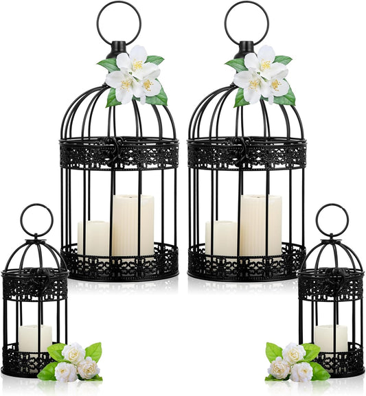Sliner 4 Pcs Bird Cage Decorative Candle Holder Vintage Candle Holder Cage Lanterns Model for Modern Table House Home Decoration(Black)