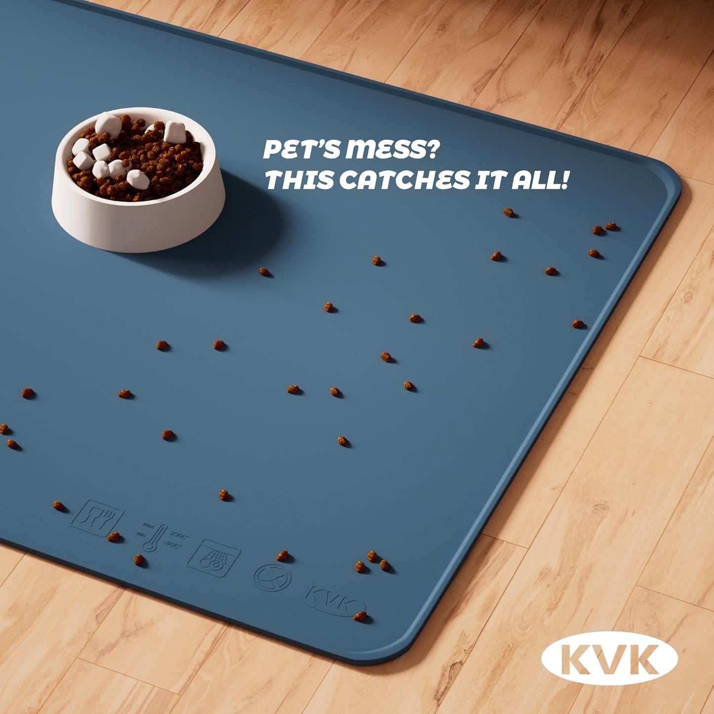 KVK Dog Food Mat, 39.4×29.5in Extra Large Silicone Pet Feeding Mat - Waterproof, Non - Slip, Chew - Resistant for Food & Water, Protect Floors (Royal Blue)