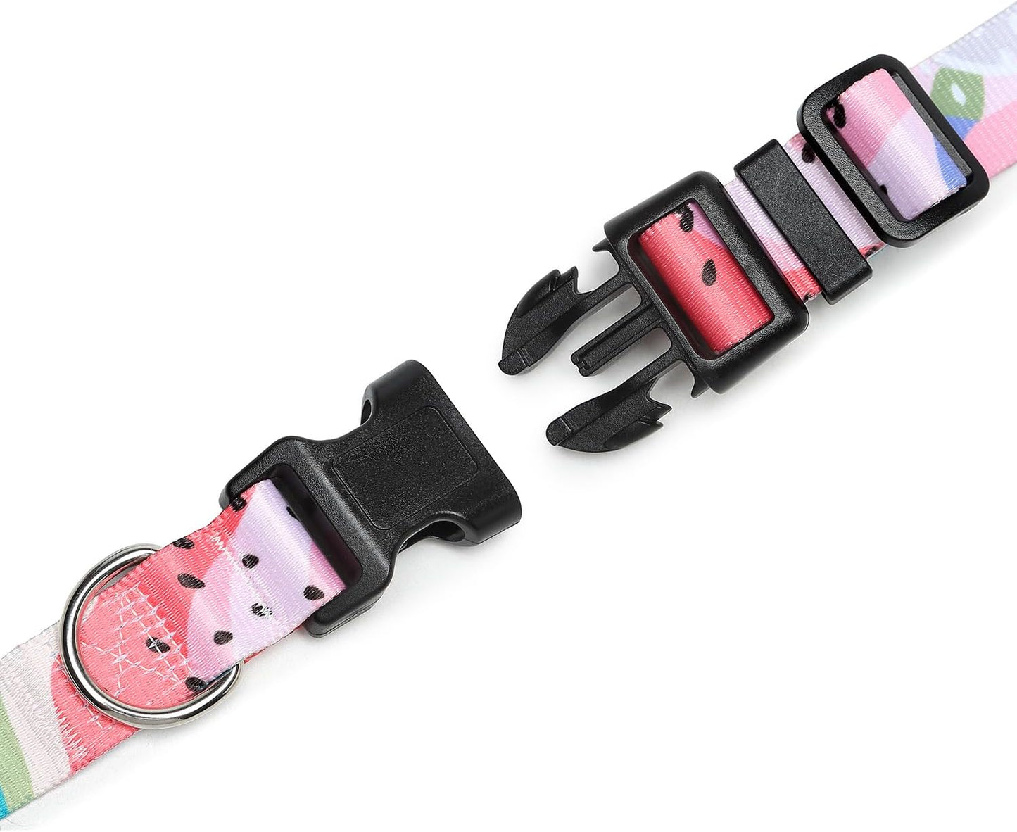 Mercano Adjustable Dog Collar - Special Design Patterns, Soft Nylon Comfortable Durable Pet Collar for Small Medium Large Dogs (L, Watermelon)