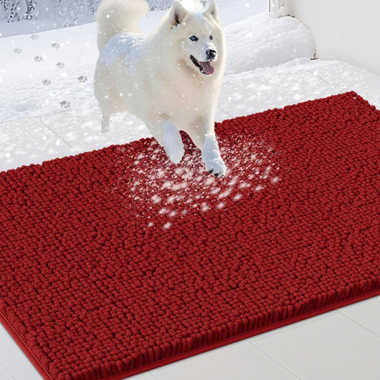 Extra Large Dog Door Mats for Muddy Paws, Chenille Absorbent Dog Mats, Non Slip Heavy Mud Mat for Dogs, Soft Pet Mat for Entryway, Mud Paws, Inside Floor,60" x 36", Red
