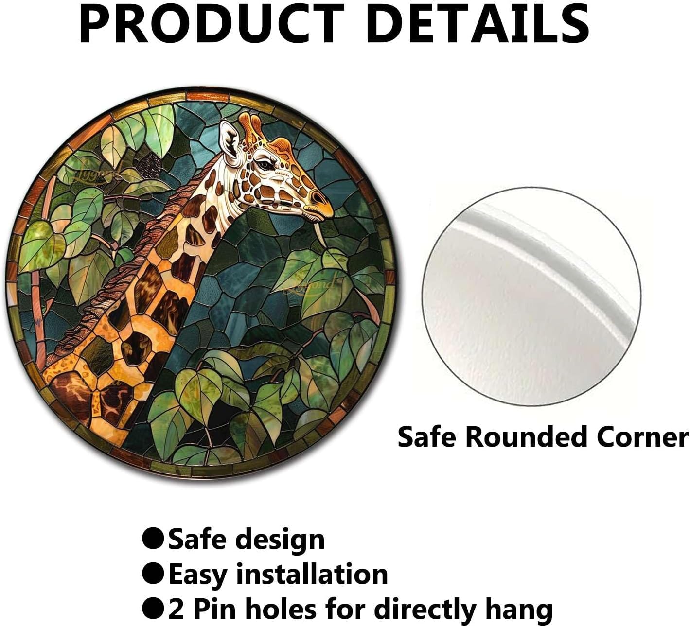 Lygond Metal Sign Tin Sign Circular Stained Glass Giraffe Funny Sign for Patio 12×12 Inches