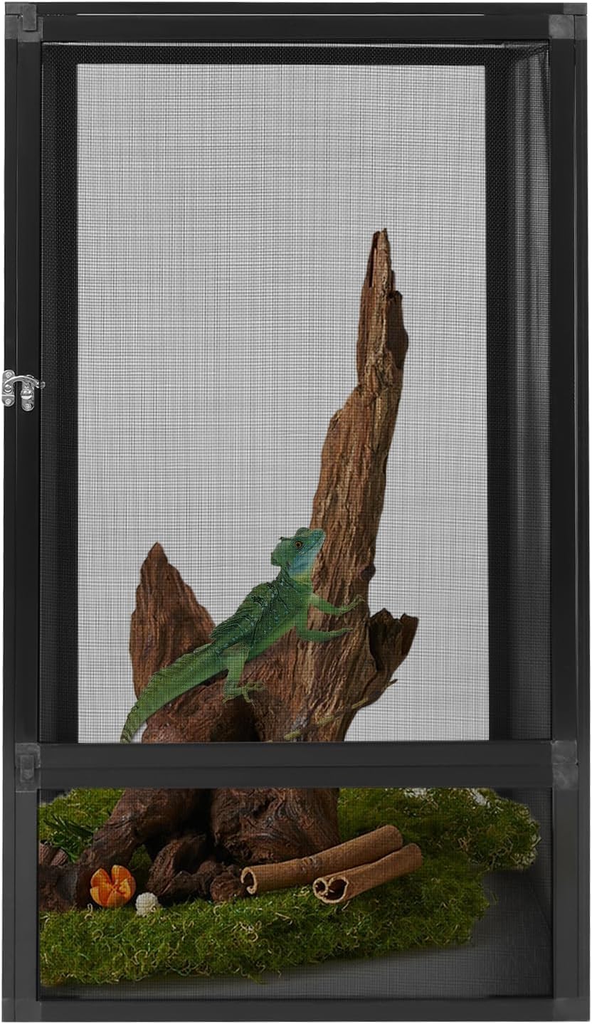 Reptile Pet Feeding Net Box, 17.7"x17.7"x31.5" Micro Habitat Terrarium Enclosure for Small Tree Dwelling Reptiles, Amphibians, Spiders & Other Invertebrates, Insect Terrarium