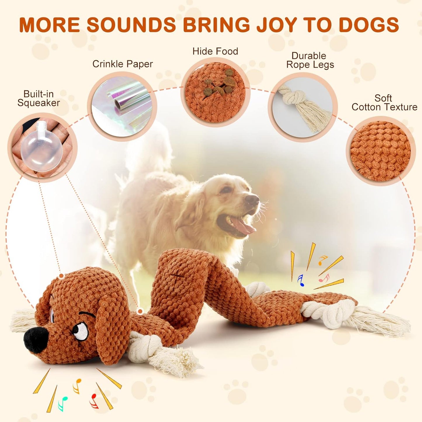Dog Toys,Squeaky Dog Chew Toy with Crinkle Paper,Interactive Tough Plush Rope Toys for Small Medium Large Dogs with Gift Boxes