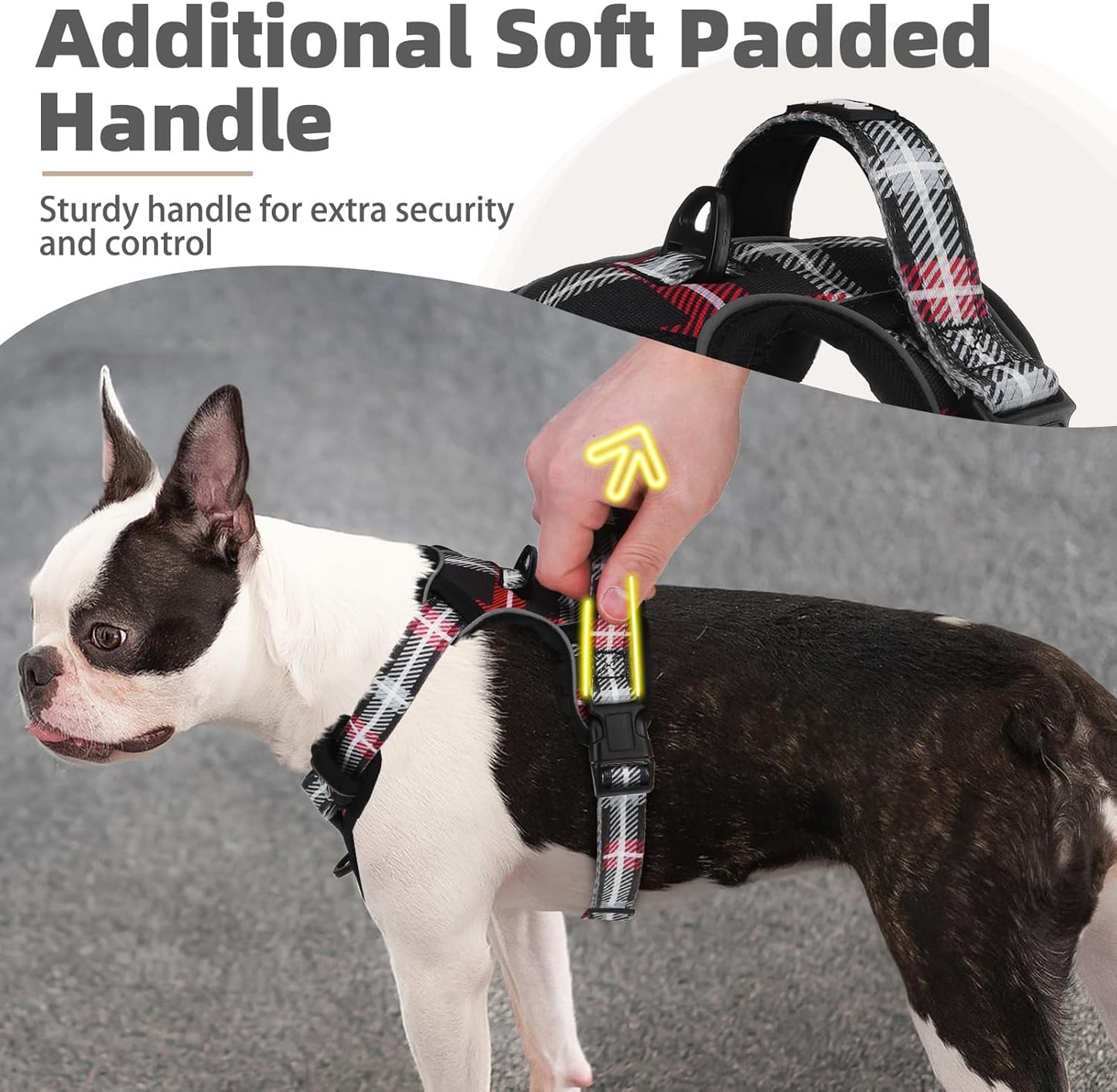 PUPTECK No Pull Dog Harness Small Sized, Adjustable Reflective Dog Harness with Handle Easy Control, Comfortable Soft Padded Pet Vest Harness for Small Dogs, Plaid Black S