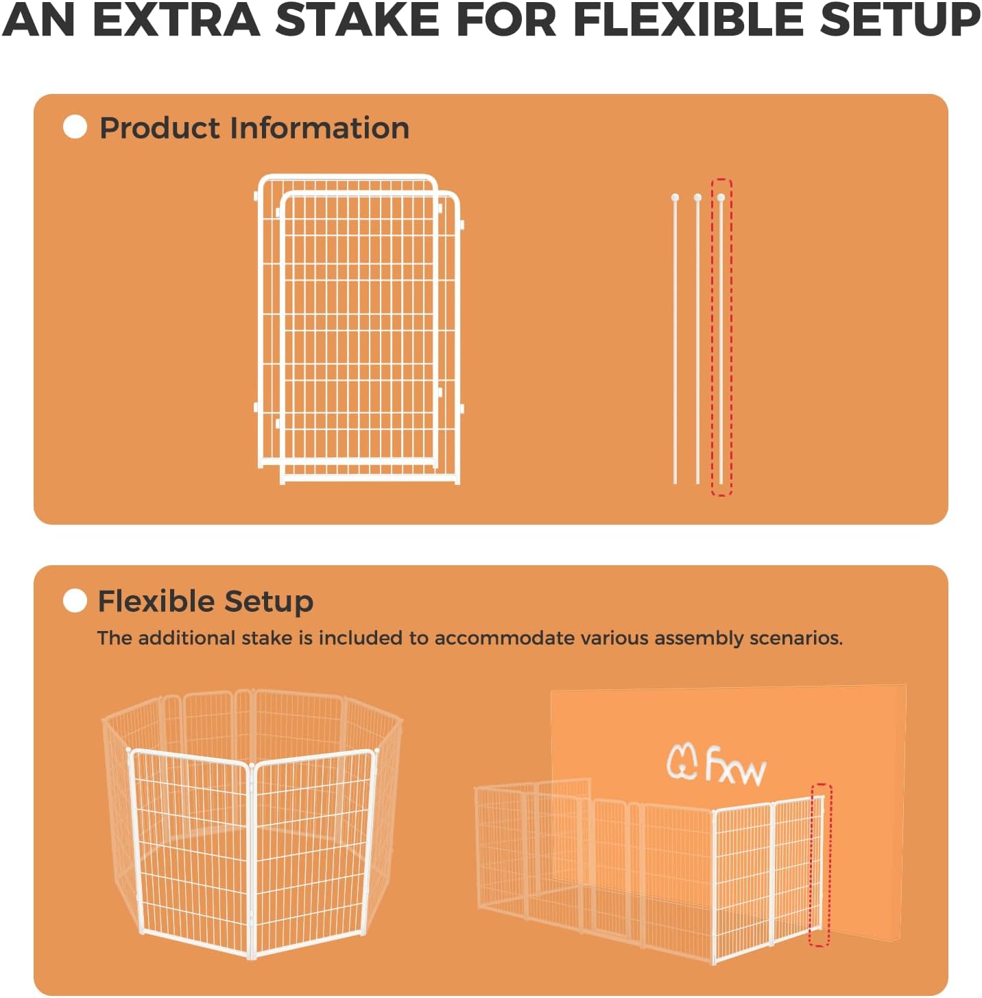 FXW Homeplus Unleashed Indoor Dog Playpen - Stress-Free and Safe Play, Heavy Duty 45 Inch 2 Wire Panels Dog Pen for Large Dogs, White│Patented