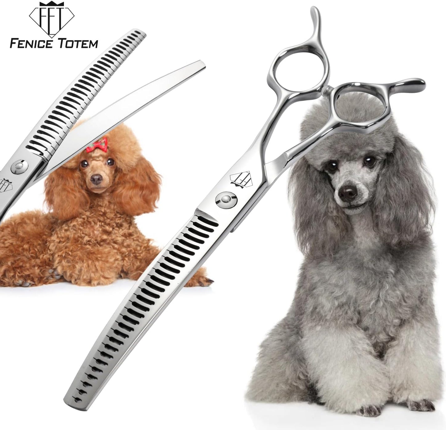 Professional Dog Grooming Scissors, 85% Thinning Rate, 25° Curved Blade, JP440C Steel, 7.0" Ergonomic Handle