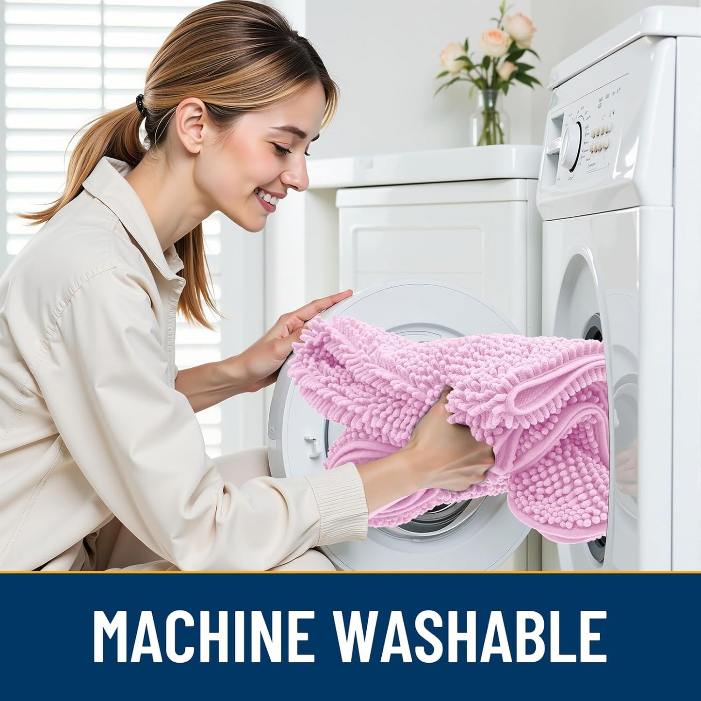 Smiry Dog Door Mat for Muddy Paws 24x16, Absorbs Moisture and Dirt Doormat, Non-Slip Washable Quick Dry Chenille Front Door Mat Indoor Entrance, Entryway Carpet for Inside Floor, Pink