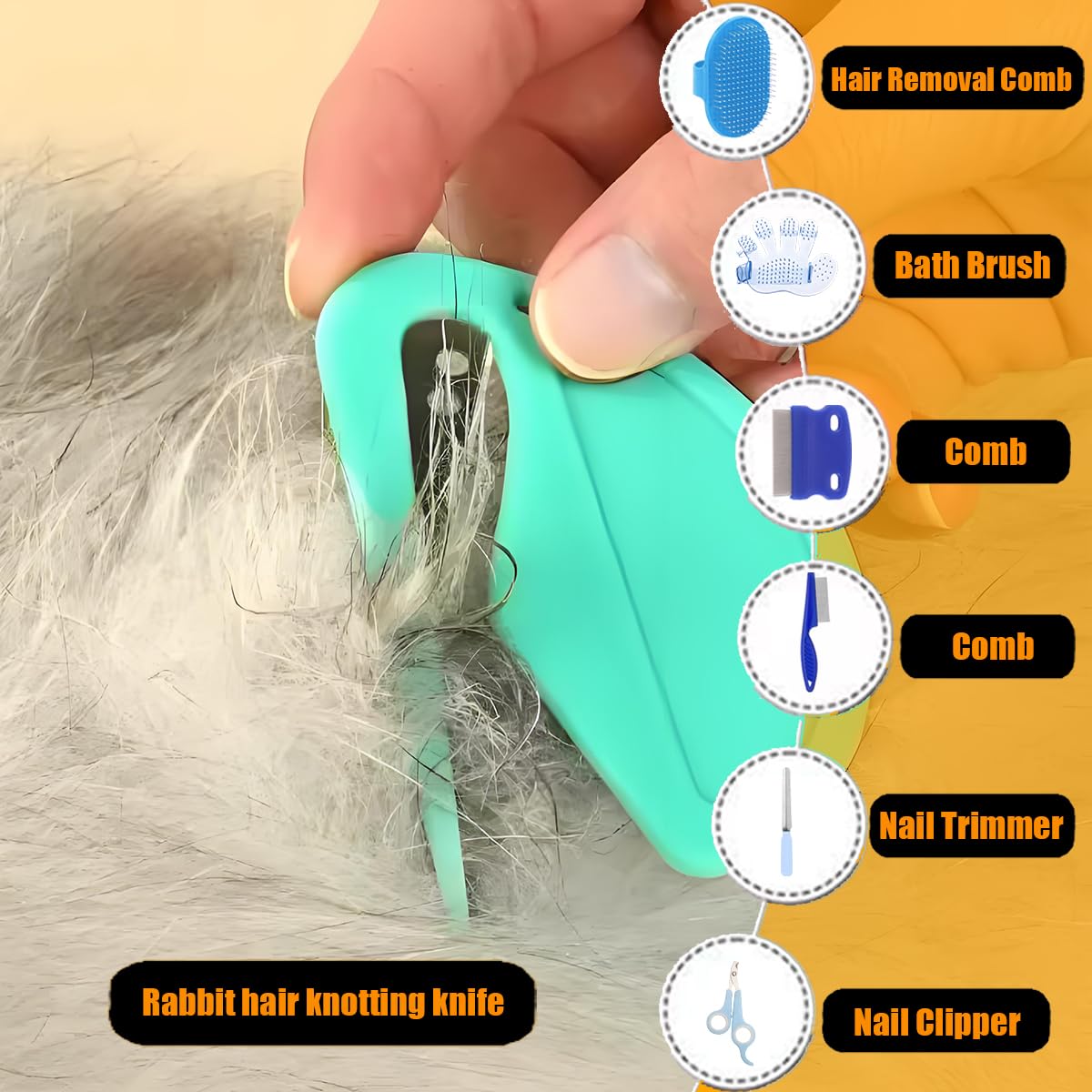 Rabbit Grooming Kit – Bunny Grooming Kit with Shedding Brush, Nail Clippers & Comb – Small Animal Grooming Supplies for Rabbits, Guinea Pigs, Hamsters, Ferrets - Small Pet Shedding & Care (Blue)