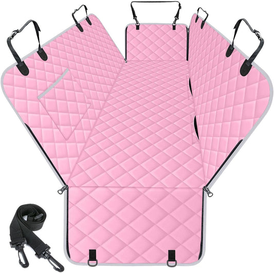 Waterproof Dog Car Seat Cover for Back Seat - Durable, Scratch Proof Pet Hammock with Nonslip Design & Storage Pockets, Fits Cars, SUVs, Trucks - L, Pink/Grey