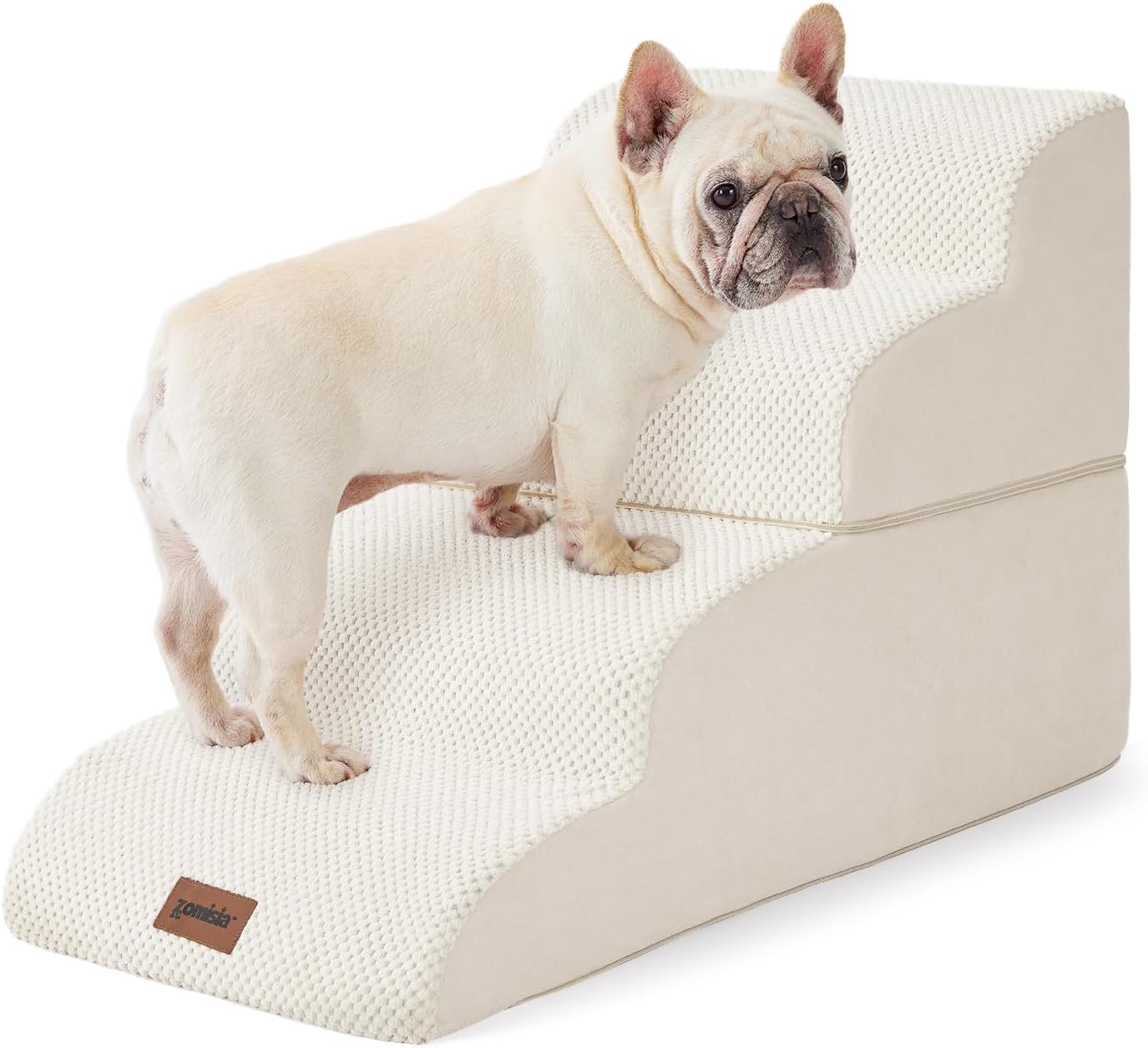 Dog Stairs Ramp for Bed 19.7" H - Pet Stairs Steps for Small to Medium Dogs to Get on Bed and Couch, 35D Foam with Non-Slip Bottom Beige, 4 Steps