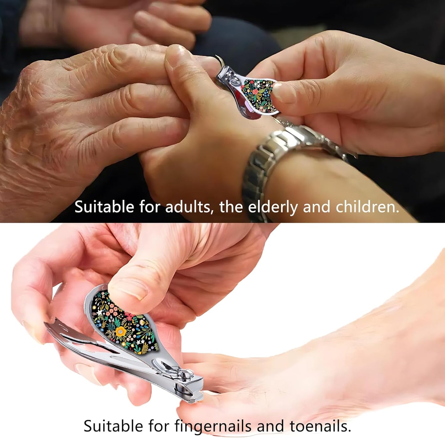 Nail Clippers with Key Chain Cute Stainless Steel Nail Cutter with File Professional Toenail Clipper for Men Multifunction Toenail Clipper 2 Pack Nique Cutter for Adult(Flower)