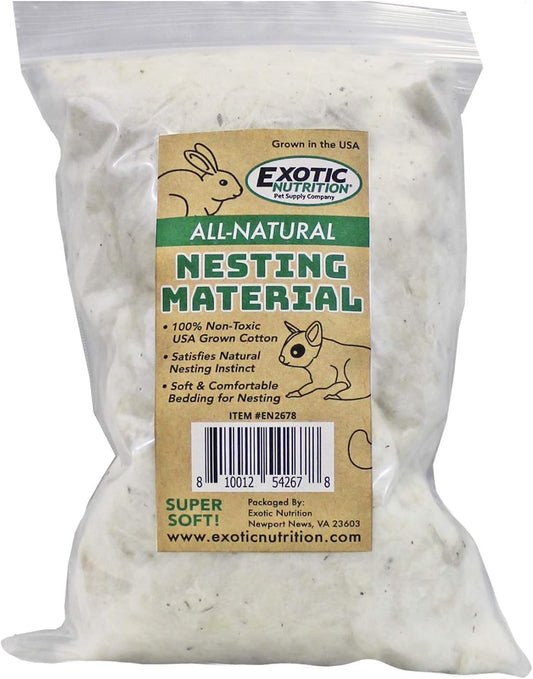 All-Natural Nesting Material (4 oz.) - 100% Cotton Eco-Friendly Animal Bedding - For Sugar Gliders, Squirrels, Hamsters, Rabbits, Chinchillas, Rats, Mice, Gerbils, Guinea Pigs and Other Small Pets