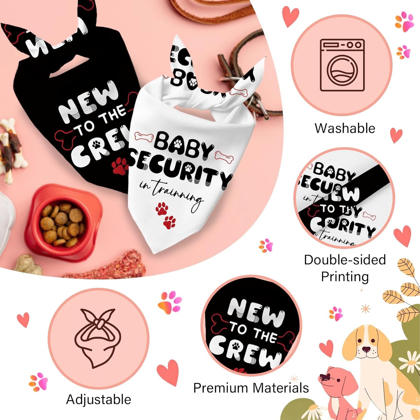 Dog Bandana 2 Pcs, Baby Pet Scarf Gifts for Dog Girl Boy, Black and White Triangle Puppy Scarf Kerchief Bandana for Small Medium Pet Dogs On Birthday, Paw Print Gifts for Dogs Lovers