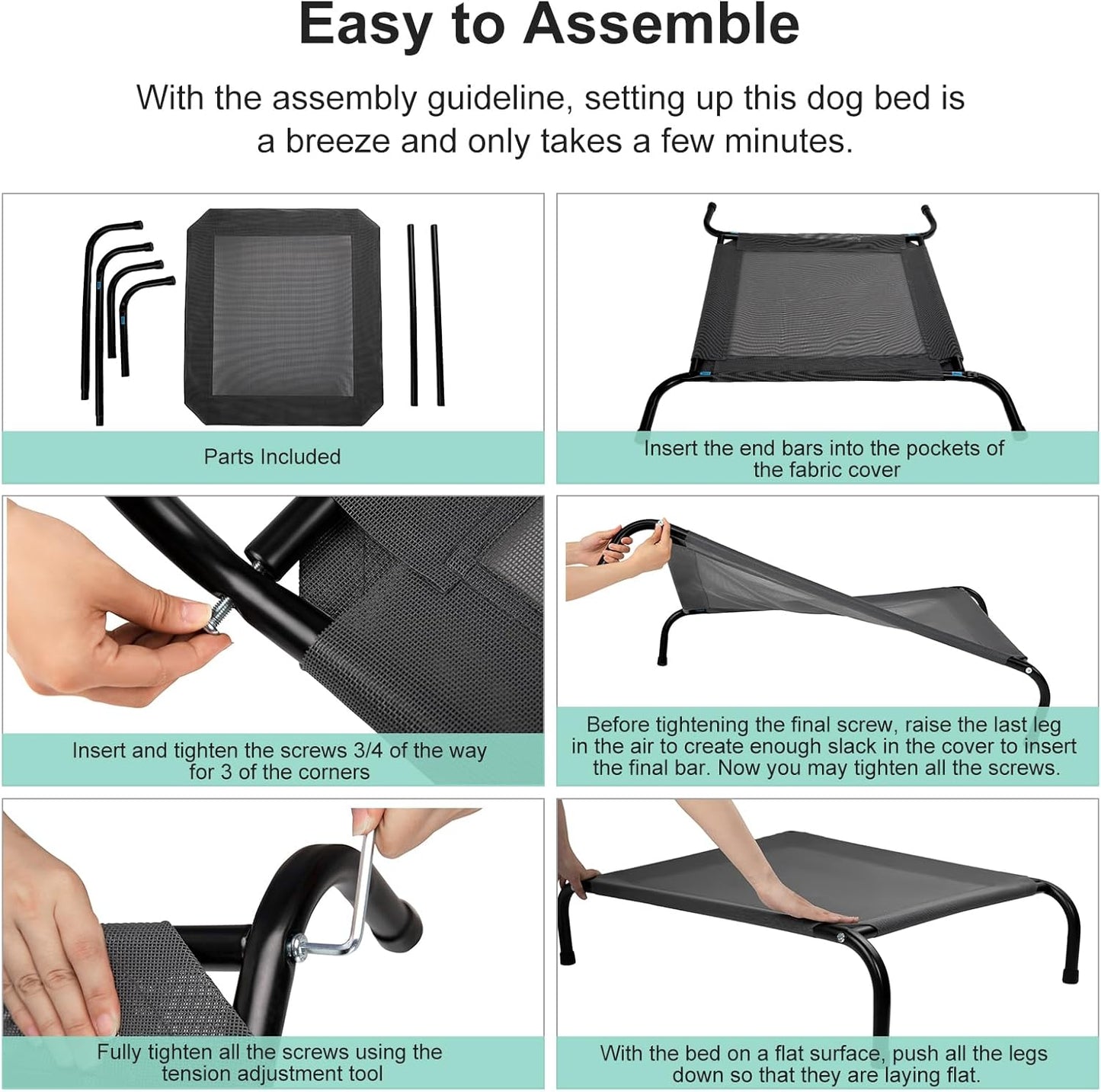 Cooling Elevated Dog Bed with Non-Slip Floor Protectors & Breathable Mesh, Raised Indoor & Outdoor Dog Cot Hammock, 34" L x 25" W x 8" Th, Small, Green