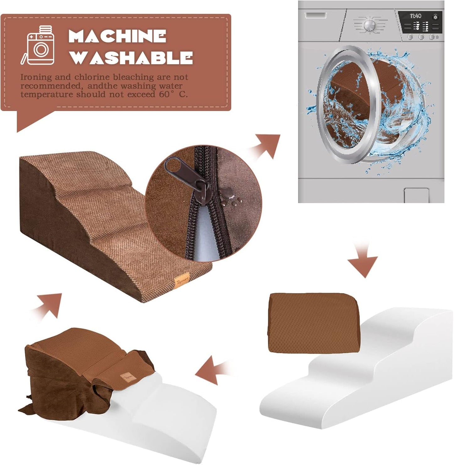 Topmart High Density Extended Foam Dog Ramp&Steps 3 Tiers,15.7" High,Non-Slip Dog Stairs with Waterproof Cover,Soft Foam Pet Ladder,Best for Injured,Older Cats,Pets with Joint Pain