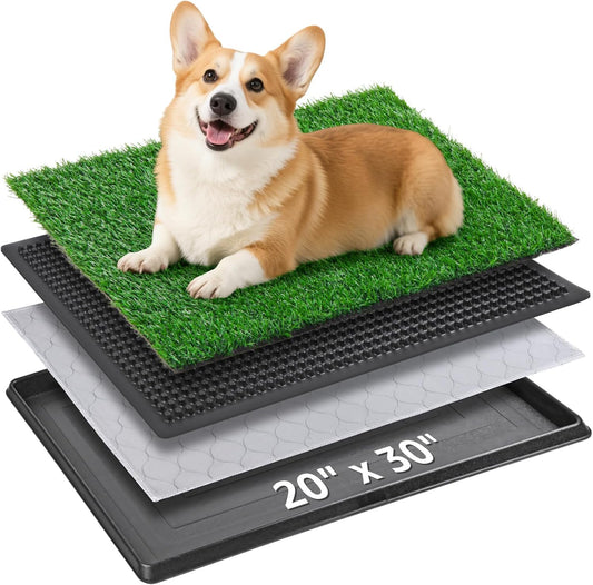 Dog Grass Pet Loo Indoor/Outdoor Portable Potty, Dog Litter Box, Artificial Grass Patch Bathroom Mat and Washable Pee Pad for Puppy Training, Full System with Trays (Pet Training Tray, 20"x30")