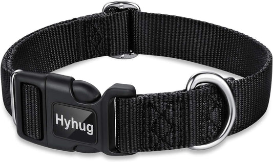 Hyhug Dog Collar for Large Dogs, Heavy Duty Black| Quick Release Nylon Buckle Collar, Adjustable & Durable Pet Supplies for Boy & Girl Dogs (Large, Black)