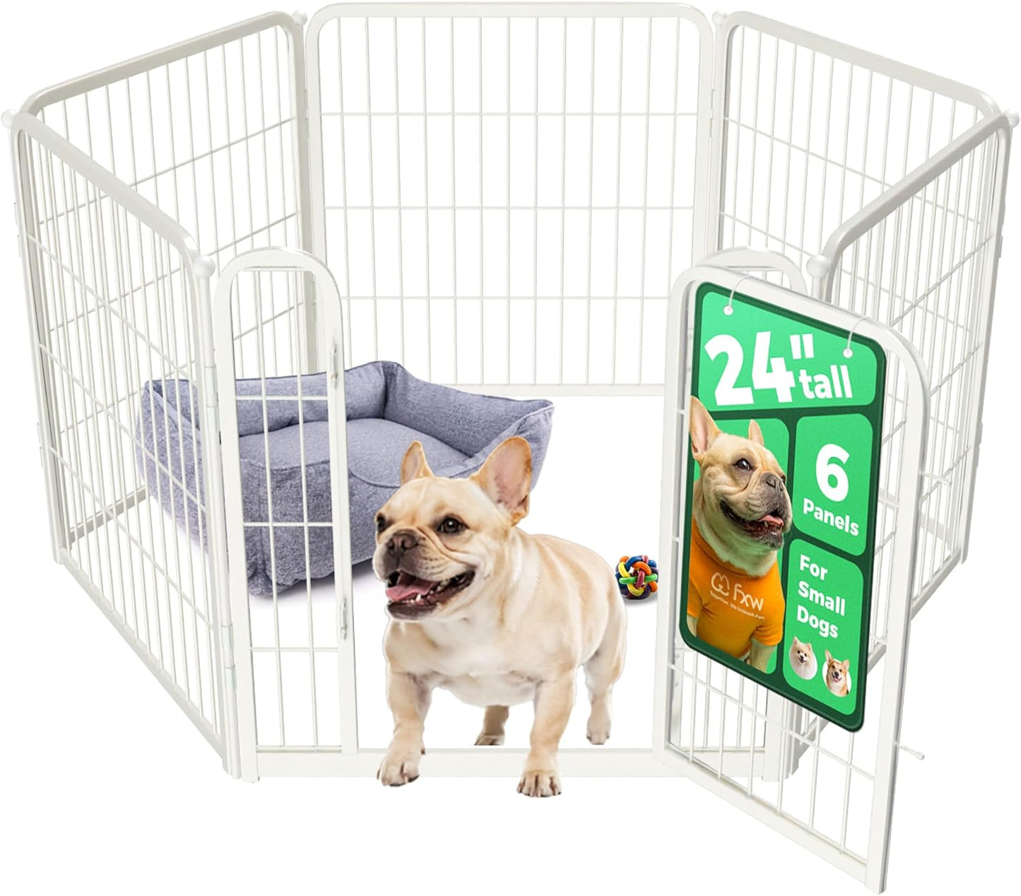 FXW Homeplus Unleashed Indoor Dog Playpen - Stress-Free and Safe Play, Heavy Duty 24 Inch 6 Wire Panels Dog Pen for Puppy and Small Dogs, White│Patented
