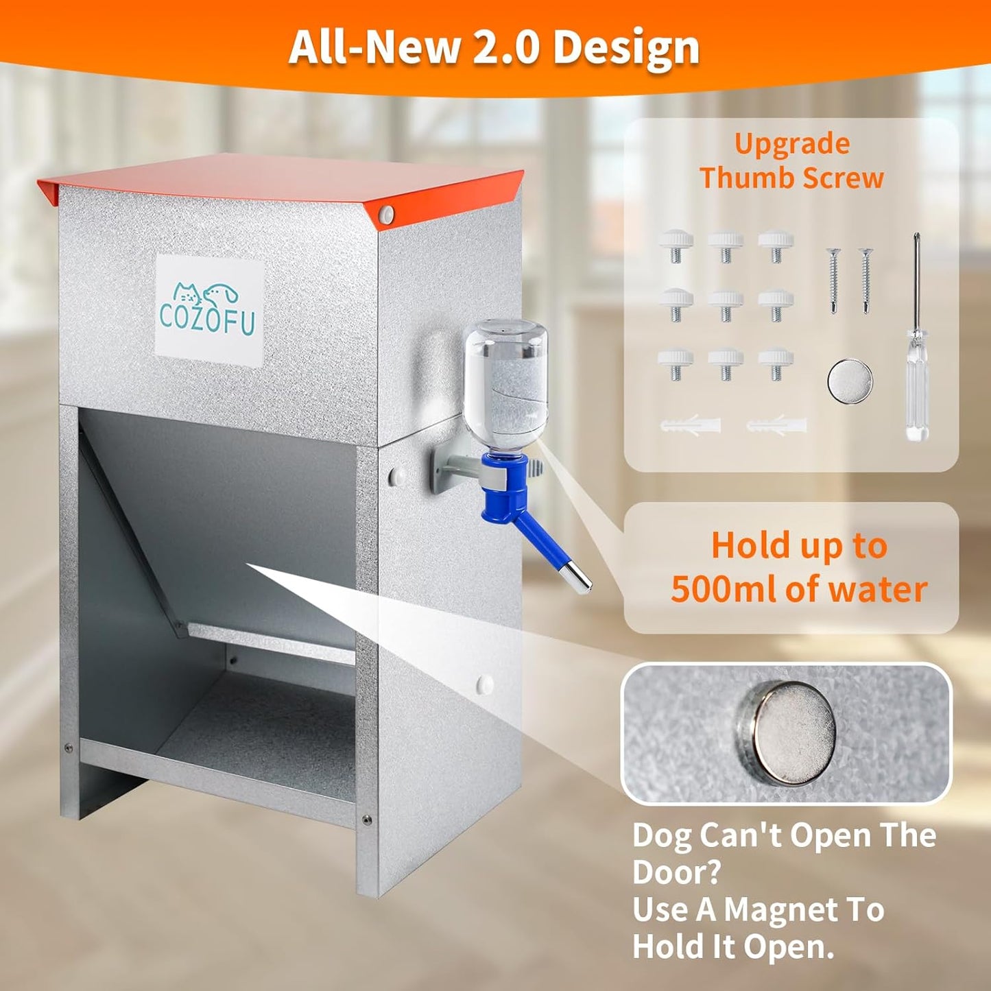 Automatic Gravity-Fed Dog Feeder with Water Bowl - Galvanized Steel Indoor/Outdoor Pet Food Station - 25lb Heavy-Duty Kibble Dispenser for All Dog Sizes