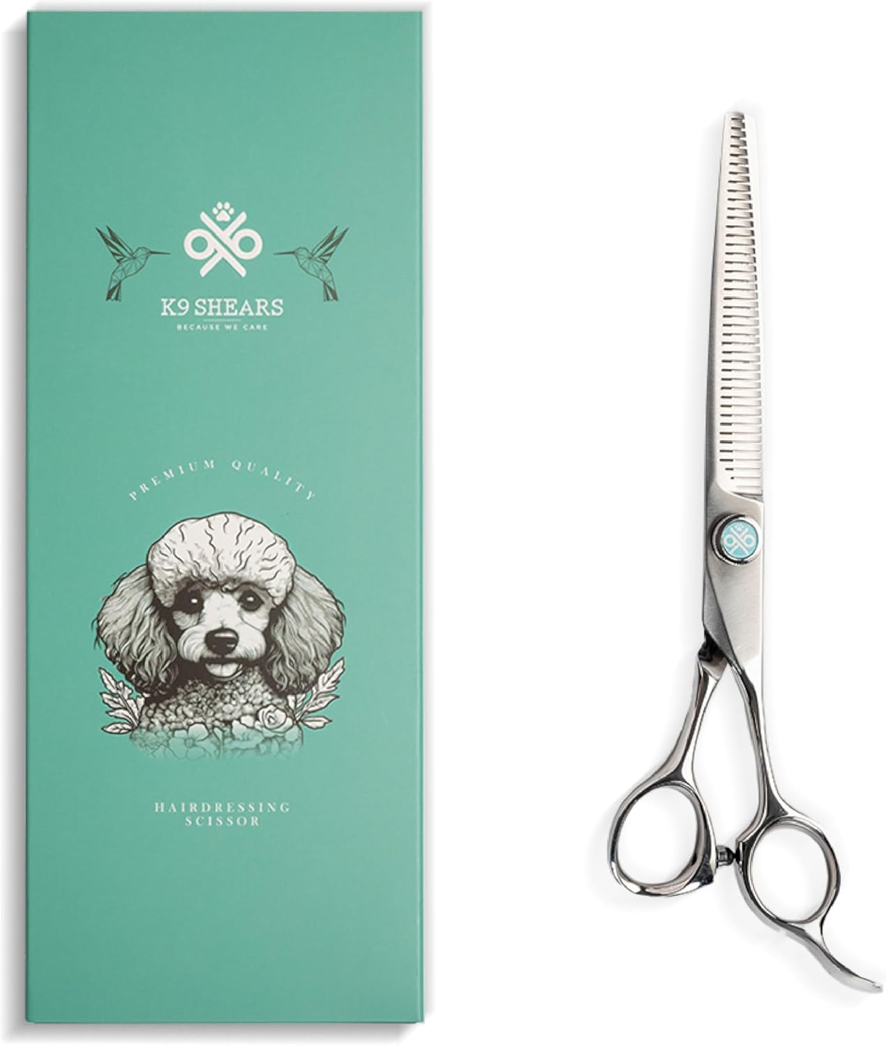 8” Dog Grooming Scissors – VG10 Japanese Steel Professional Pet Thinning Shears for Cats & Dogs | Clean Cut & Precise Trimming | Lightweight, Ergonomic, Handcrafted | Thinning Rate 50% | K9 Shears