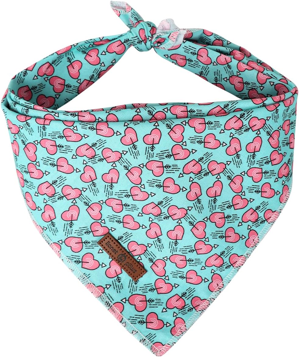 Lionet Paws Valentine Dog Bandana for Small Medium Dogs,Blue Green Hearts Kerchief Washable Dog Triangle Bibs Scarf for Girl or Boy Gift