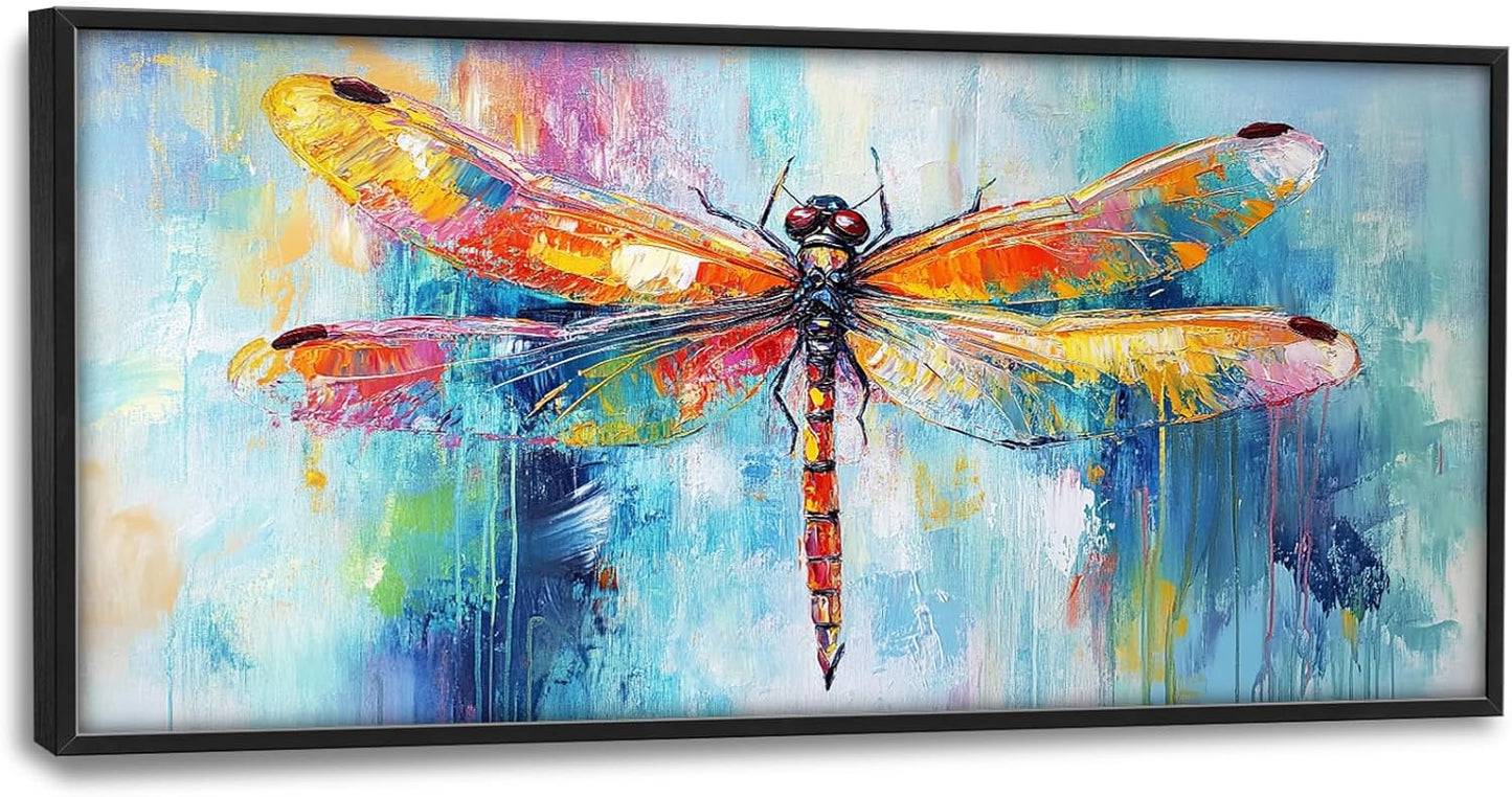 Extra Large Abstract Dragonfly Framed Wall Art for Living Room,Oversized Colorful Dragonfly Pictures Wall Decor,Teal Canvas Print Painting Modern Artwork Bedroom Office Bathroom 60L" x 30W"