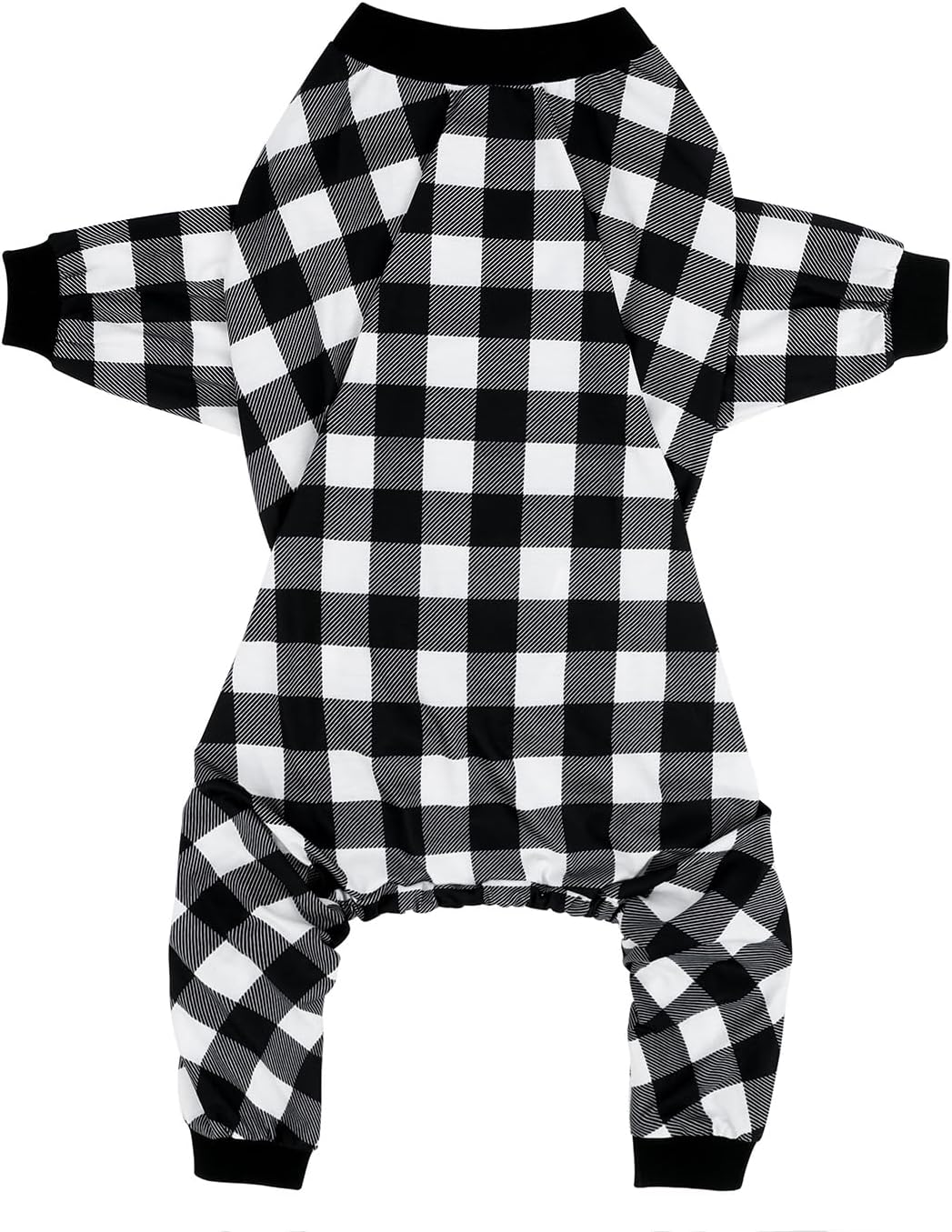 HDE Dog Pajamas One Piece Jammies Jumpsuit Pet Clothes Outfit Stretchy Lightweight Comfy Shirt Pjs for M-3XL Dogs Black & White Buffalo Plaid - M