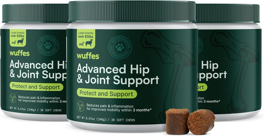 Wuffes Chewable Dog Hip & Joint Supplement - Glucosamine & Chondroitin Chews - Dog Joint Supplements & Vitamins - Extended Joint Care (Large Breed (Over 65 lbs), 90 Chews (Pack of 3))