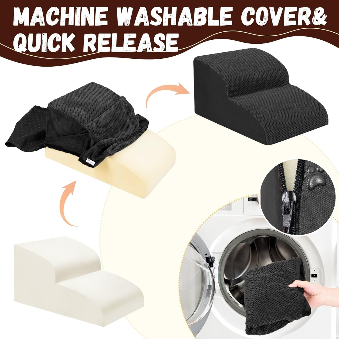 Dog Stairs for Small Dogs - High Density Foam Pet Steps, Extra Wide Dog Ramp with Non-Slip Bottom for High Beds, Couch and Sofa, Best for Dogs Injured, Older Doggy Cats,2 Steps, Black