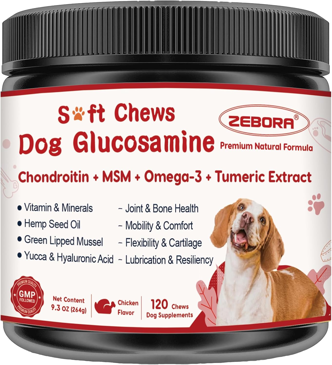 Glucosamine for Dogs, Joint Supplement for Dogs with Chondroitin, MSM, Omega-3, Turmeric and Vitamins for Pain Relief, Dog Joint Supplement with Calcium and Phosphorus for Bone Health, 120 Soft Chews