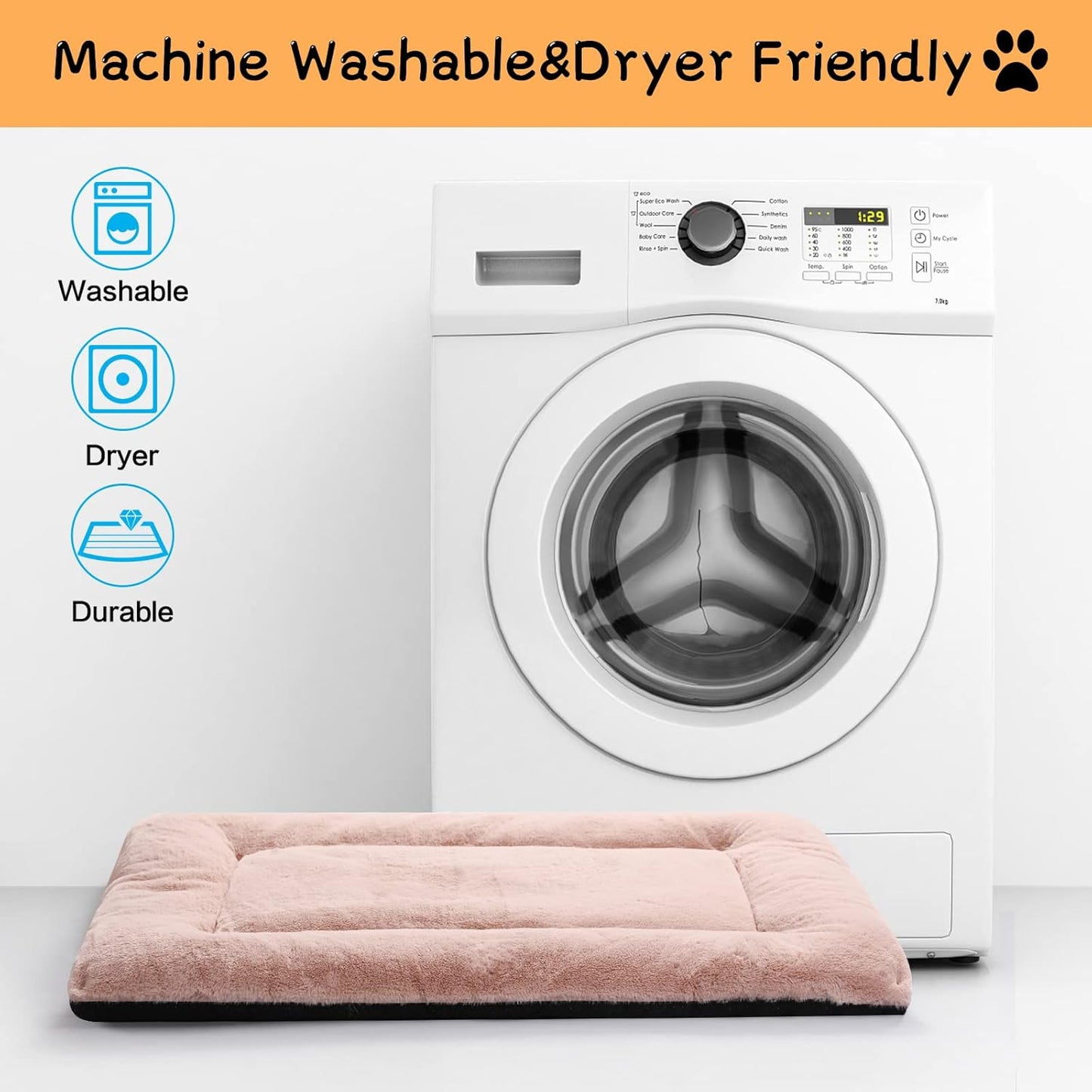 Ultra Soft Dog Bed & Kennel Pad for Medium Dogs, Fit Metal Crates - Washable & Anti-Slip, Cozy Sleeping Mat - Pink, 30"