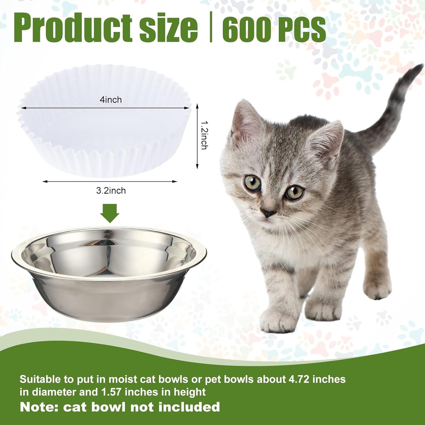 meekoo 600 Pcs Large Pet Disposable Feeding Bowls Liner Bulk Cat Food Bowls Small Paper Dish Paper Liner for Small Dogs Cats Dish Wet Food Feeding Station(White,Classic)