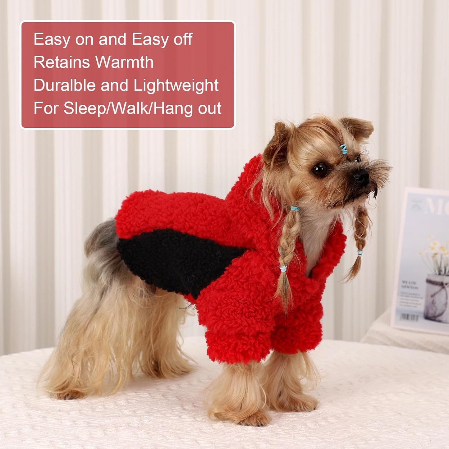 YIKEYO Dog Hoodie Pet Clothes Sweater with Hat Soft and Warm Cold Weather for Small Patchwork Hood(Red, Small)