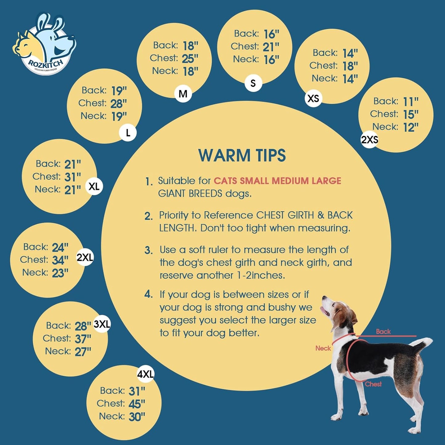 ROZKITCH Dog Fleece Pajamas, Pet Windproof Warm Cold Weather Jacket Vest Cozy Jumpsuit Apparel Outfit Clothes for Small Dog Walking Hiking Sleep Blue XS