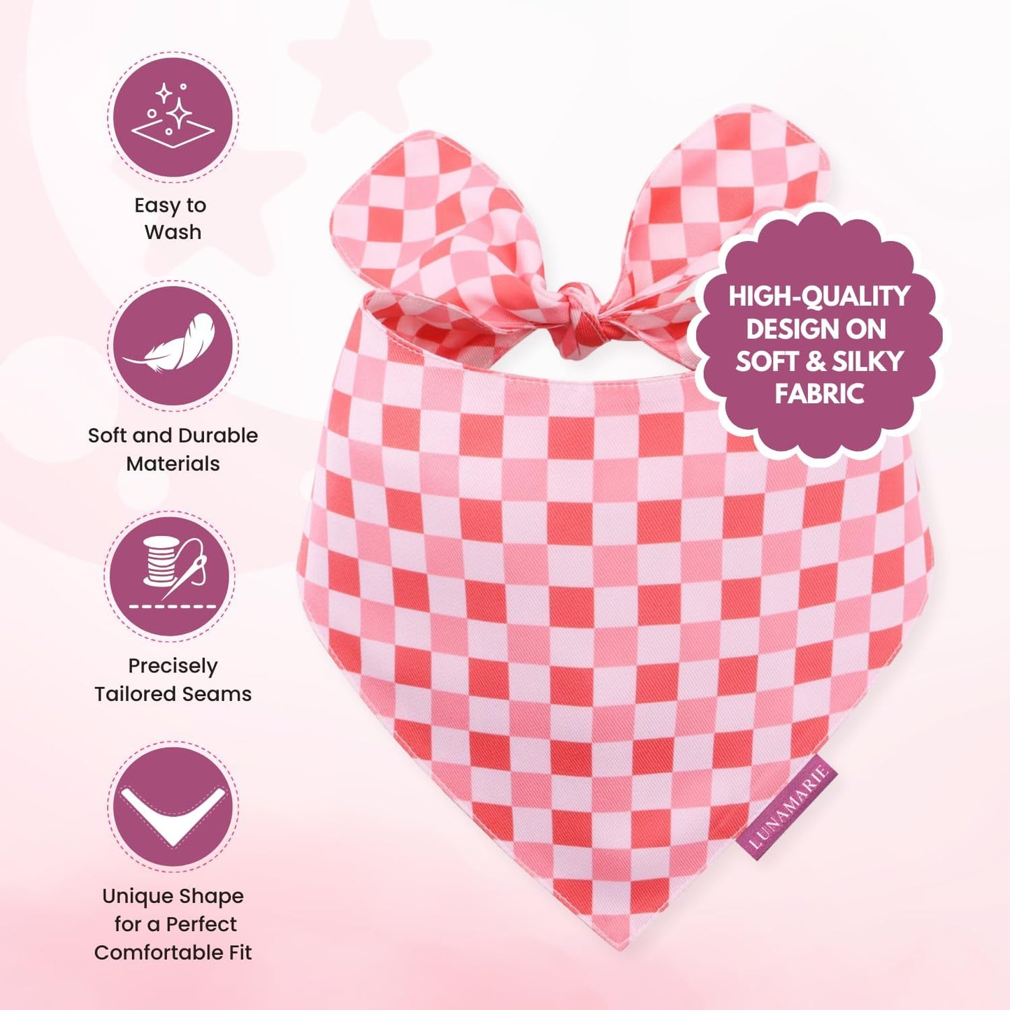 LunaMarie - Luxury Pet Birthday Bandanas -Premium & Silky Poly Fabric | 100% Handmade | Custom Shape Dual Layered (Rebel, Small)