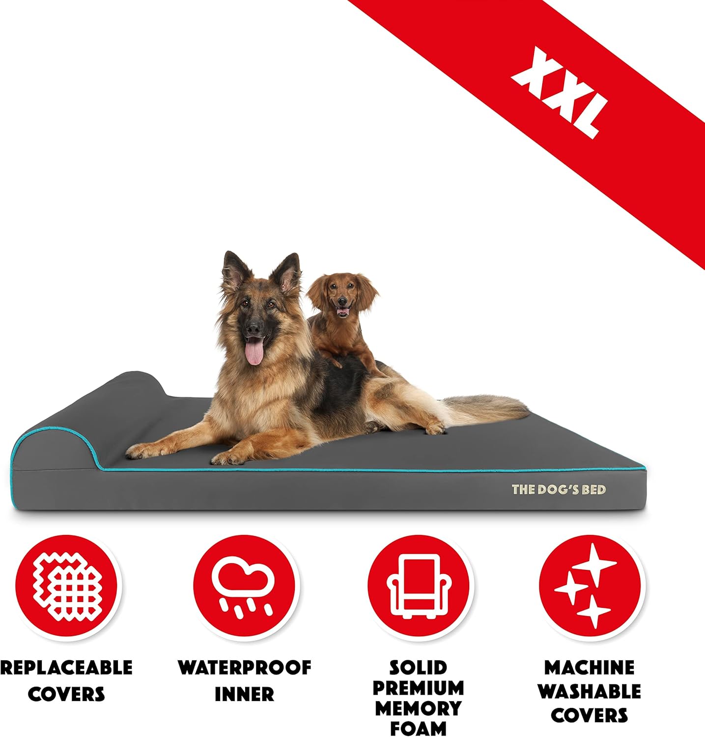 The Dog’s Bed Orthopedic Headrest Dog Bed XXL Grey/Blue 54x36, Memory Foam, Pain Relief for Arthritis, Hip & Elbow Dysplasia, Post Surgery, Lameness, Veterinary Approved, Waterproof Washable Cover