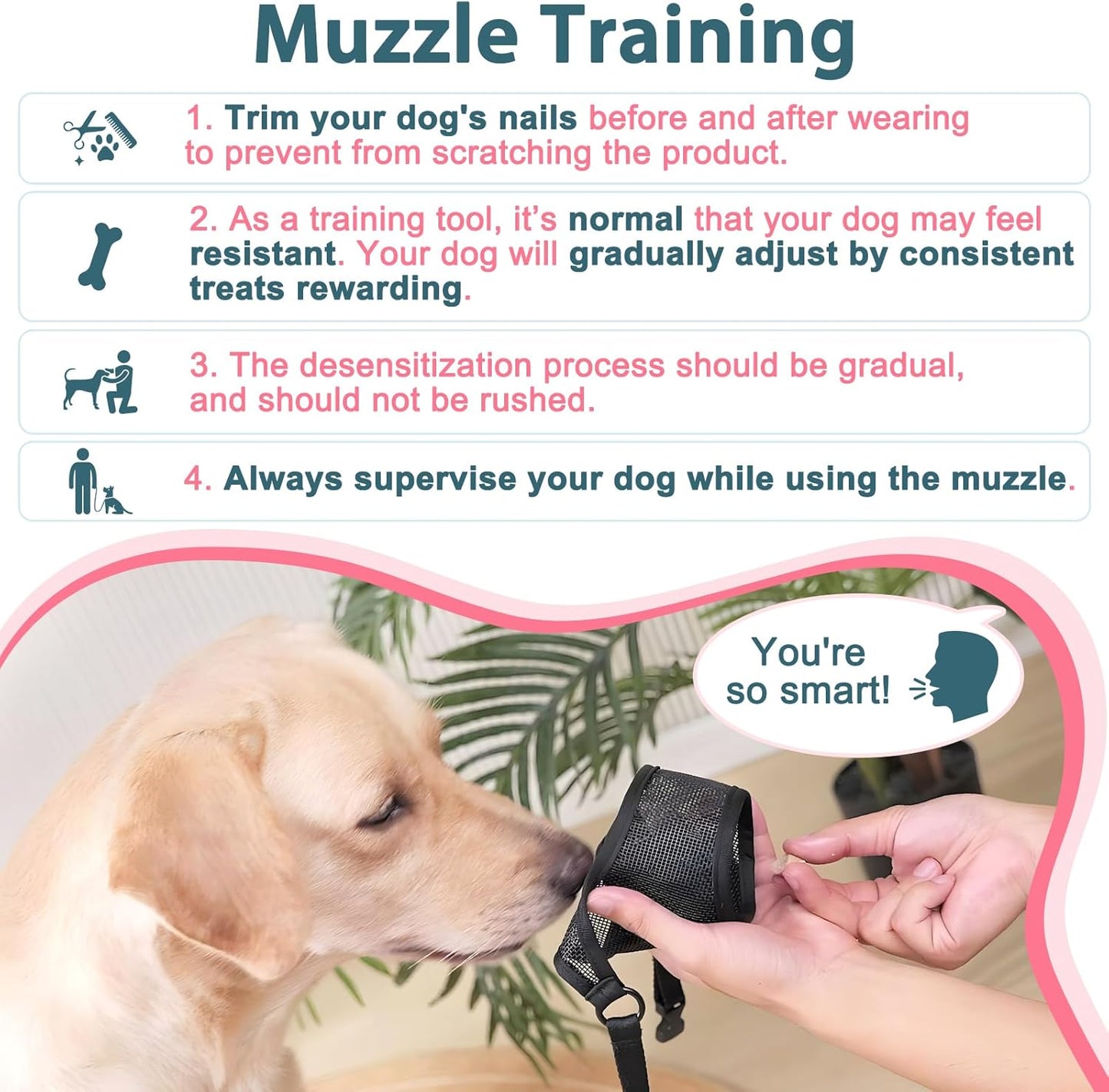 LUCKYPAW Dog Muzzle, Mesh Dog Muzzle for Large Medium Small Dogs, Soft Mouth Guard for Biting Chewing, Breathable Mouth Cover with Adjustable Strap for Training (Hot Pink, M(Snout:8.75"-9.5"))