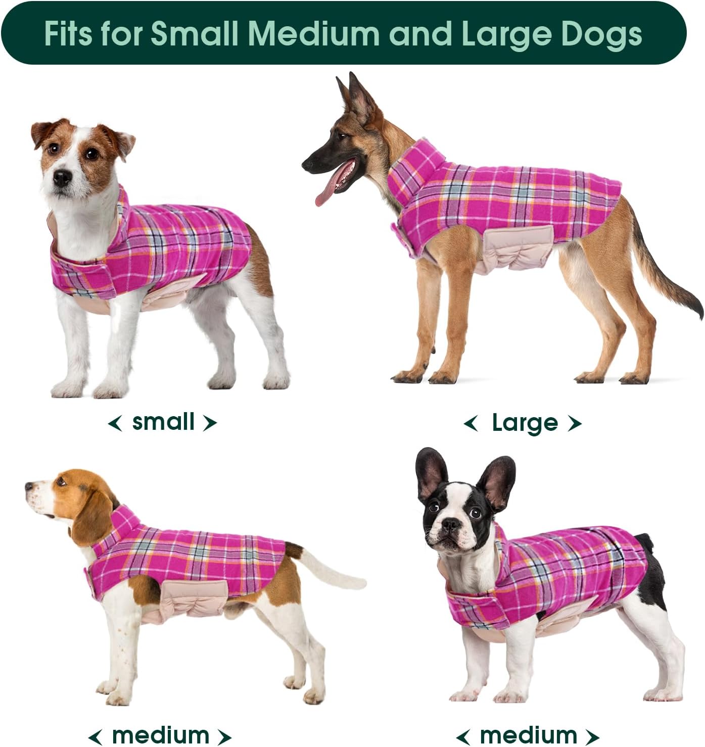 Kuoser Warm Dog Coat, Waterproof Dog Jacket for Extra Large Dogs, Adjustable Durable XL Doggie Winter Coat Reversible Cozy Puppy Cold Weather Apparel from Small to Large Breed, Rose XL