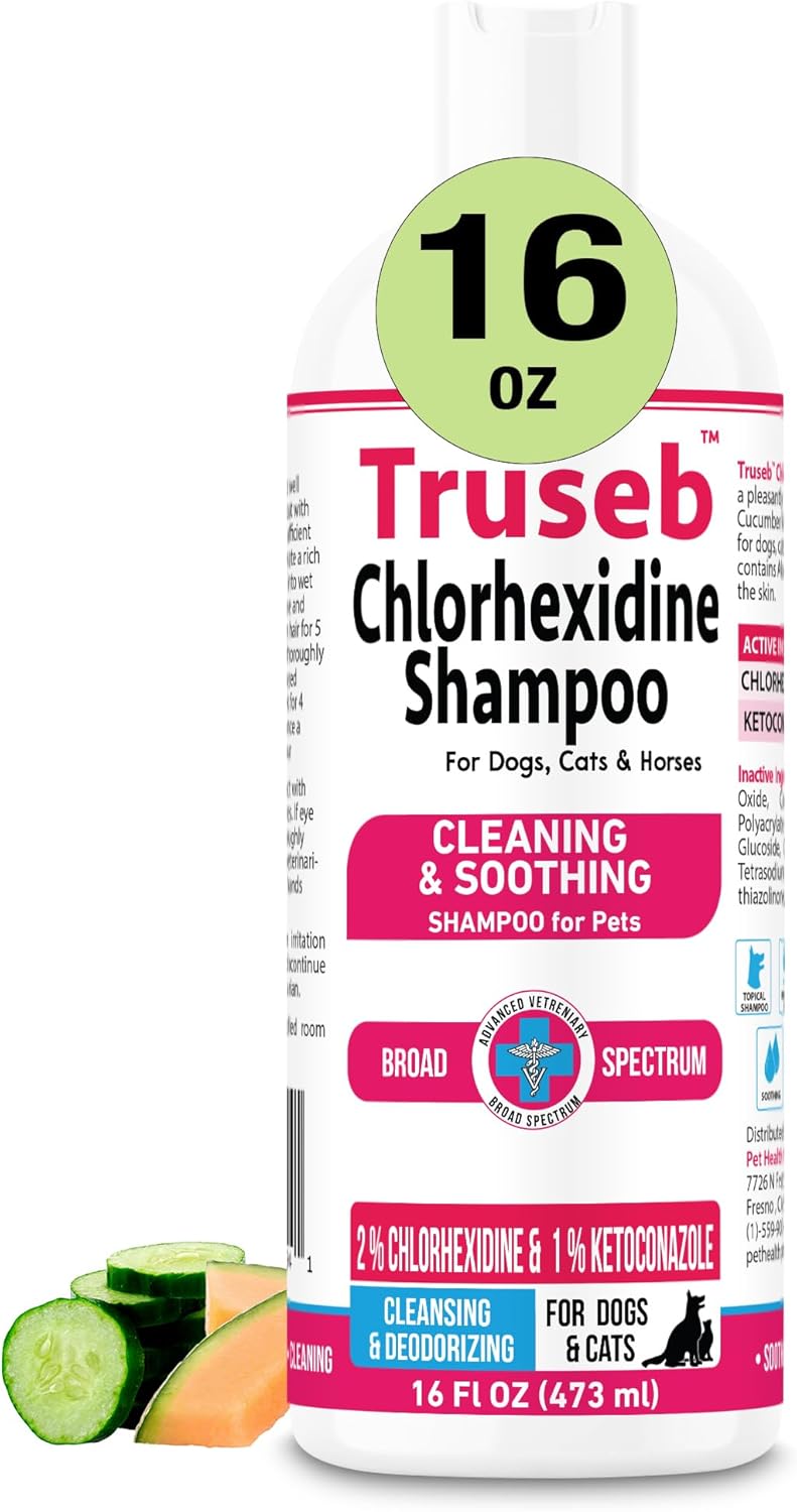 Truseb Topical Ketoconazole and Chlorhexidine Shampoo for Dogs, Cats, and Horses with Aloe - 16 oz (Ketoconazole & Chlorhexidine Shampoo, 16 oz)