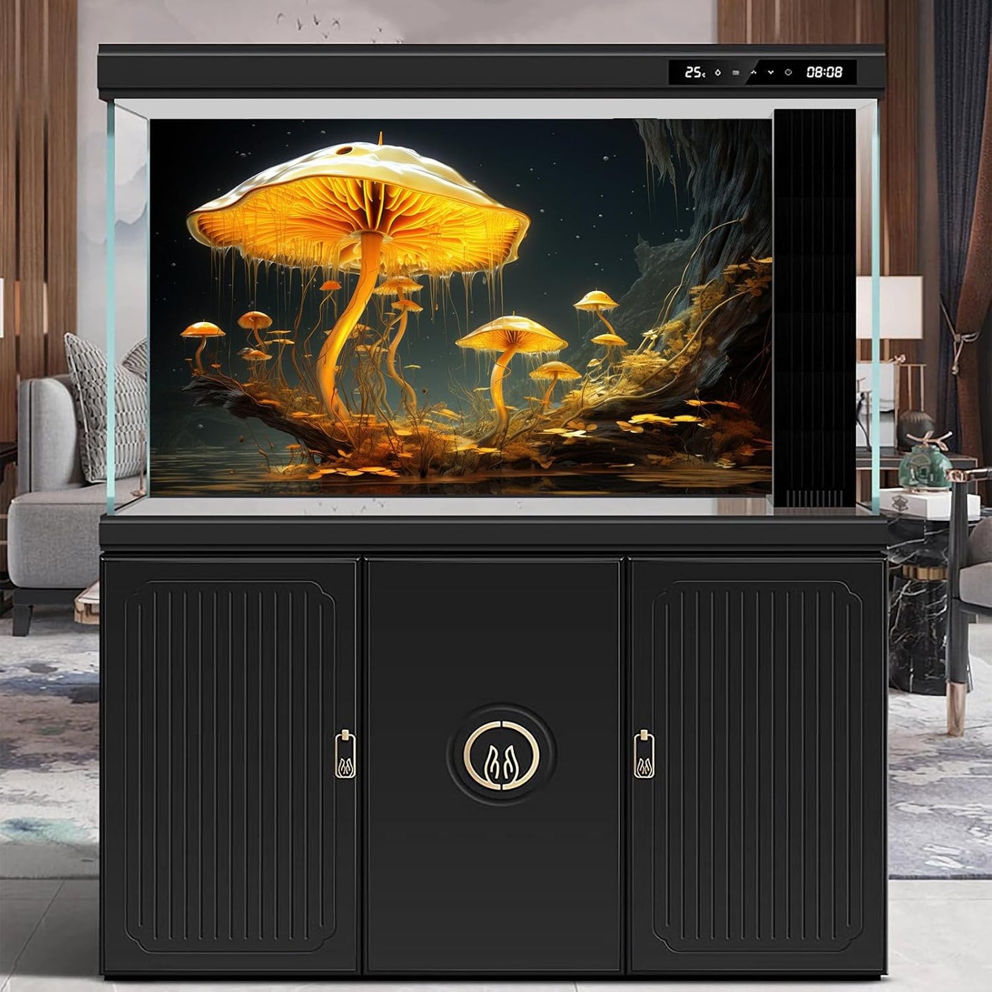 Fantasy Mushrooms Aquarium Background Fantasy Mushroom in Magical Enchanted Fairy Tale Stream Reptile Tank Enclosure Terrarium Backgrounds Mushroom Theme Landscape Fish Tank Backgrounds 48x20in