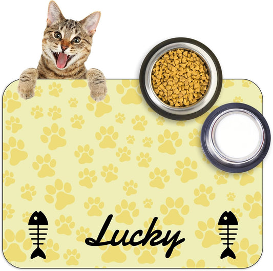 Personalized Dog Cat Feeding Mat Custom Pet Food Mat Waterproof Non-Slip Customized Puppy Name Photo Placemat Dish Rug Floor Protector Gifts for Pets Lover Pattern 2