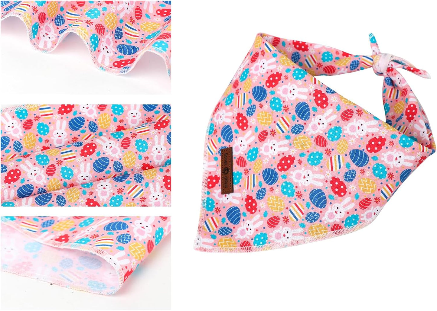 Lionet Paws Easter Dog Bandana for Medium Large Dogs,Colorful Egg Kerchief Washable Dog Triangle Bibs Rabbit Pink Scarf for Girl or Boy Gift