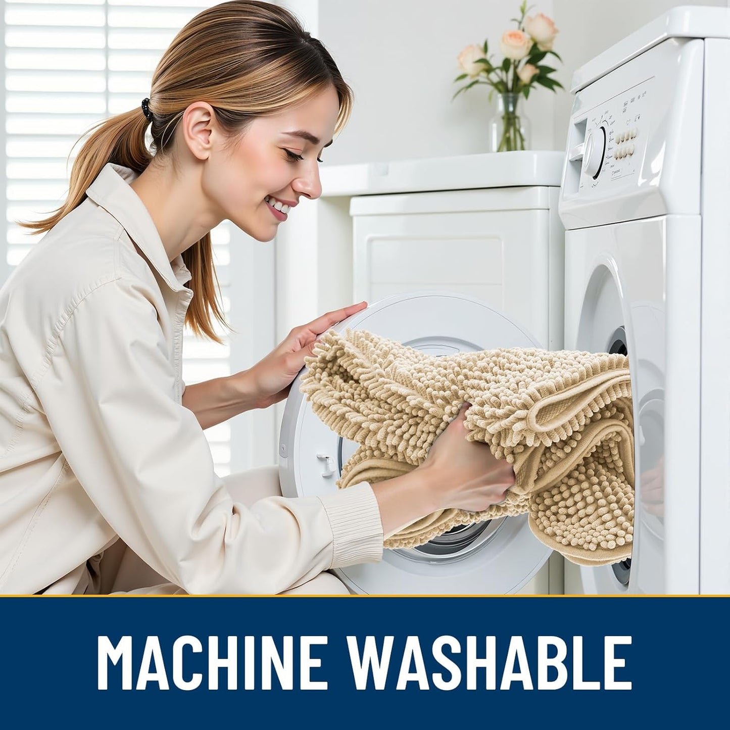 Smiry Dog Door Mat for Muddy Paws 40x24, Absorbs Moisture and Dirt Doormat, Non-Slip Washable Quick Dry Chenille Front Door Mat Indoor Entrance, Entryway Carpet for Inside Floor, Beige